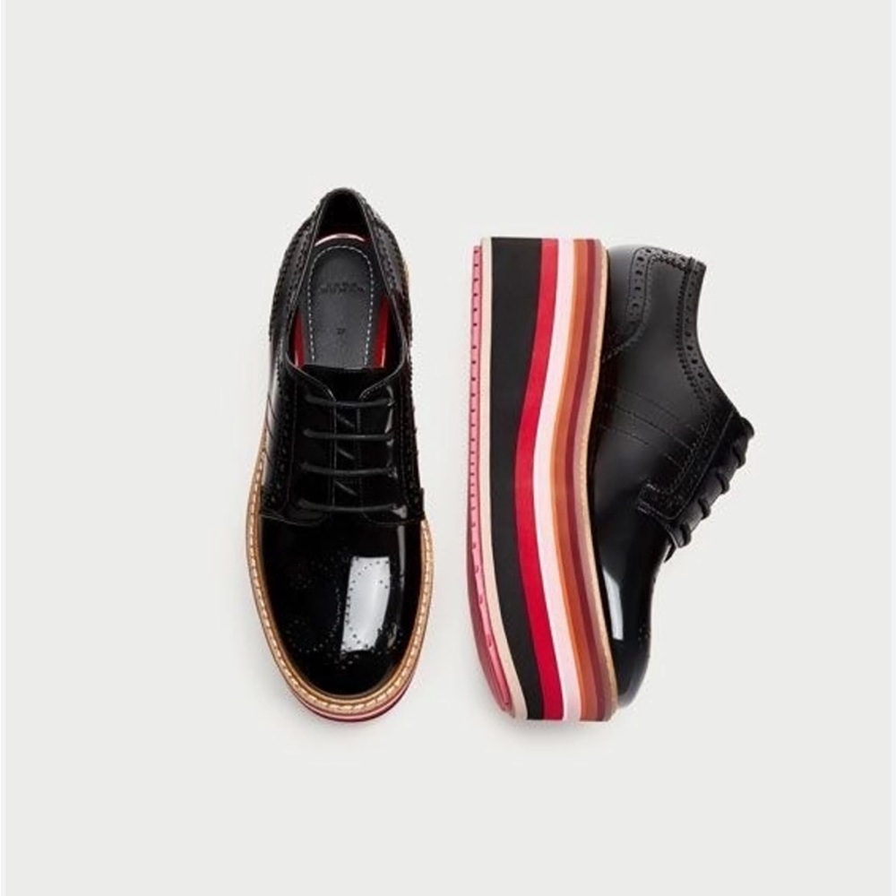 Zara Wingtip Striped Platform Oxfords